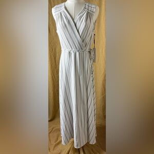 Calvin Klein Gray and White Striped Maxi Dress